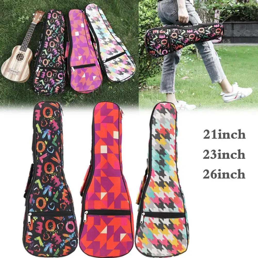 21 / 23 / 26 Inch Portable Ukulele Bag Colorful 10mm Sponge Soft Case Gig Ukulele Mini Guitar Waterproof Backpack