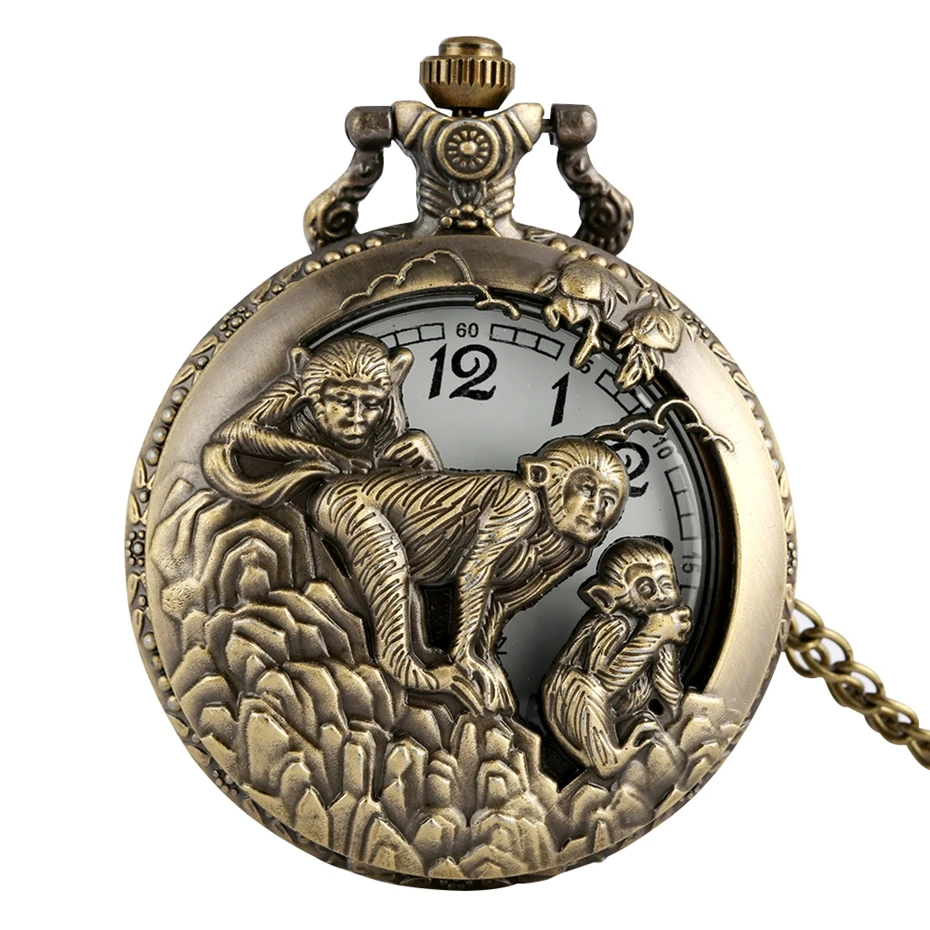 Bronze Vintage Chinese Zodiac healthy Quartz Pocket Watch Necklace Pendant Gift Fob Watches  Art Collectible Gifts for Men Women