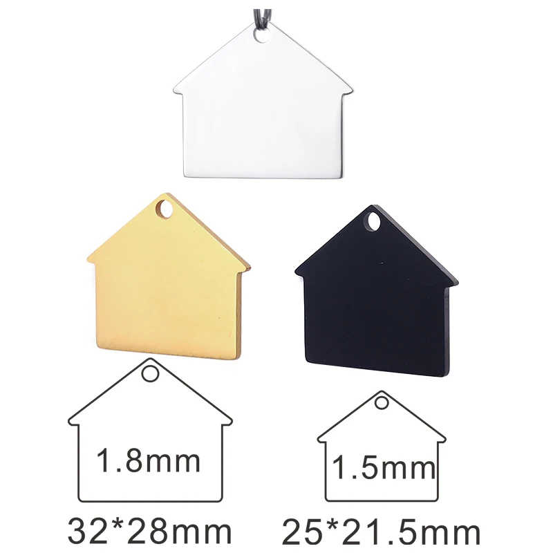 10pcs/lot House shape  Blank Dog ID Tag  Stainless steel bell model tag plate Black Gold Silver