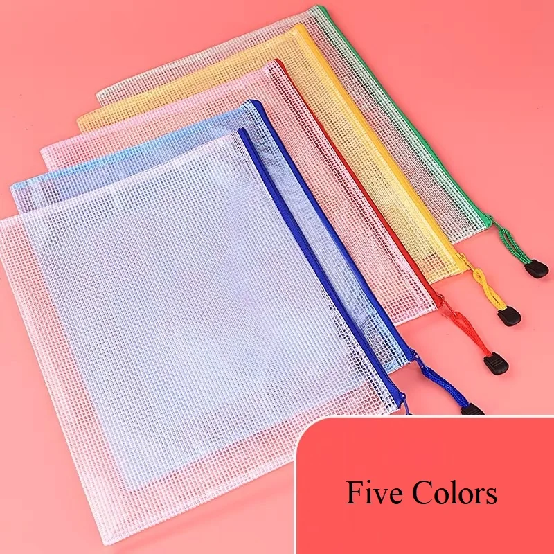 10Pcs File Dokumen Tas Warna Pena Tas Gridding Tahan Air Tas A4 B5 A5 A6 Zipper Transparan Dokumen File Packing organizer