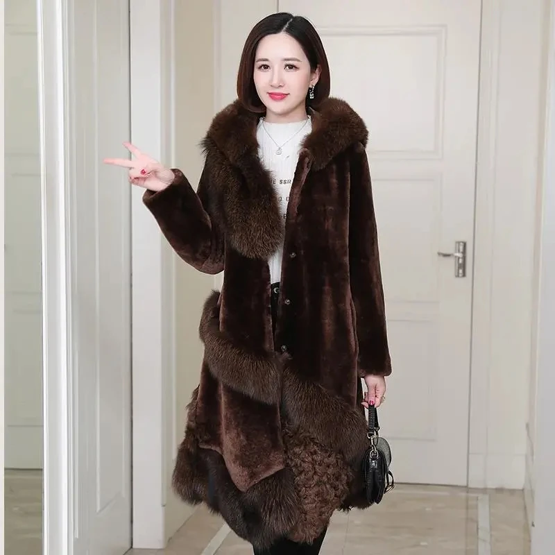 2021ใหม่ฤดูหนาว Mink ขนสัตว์ขนสัตว์แกะตัด Parkas Coat ผู้หญิง Faux Mink Fur หญิงอบอุ่น hooded Fur Overcoat