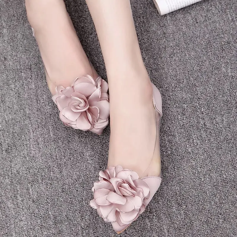 Flats Women Shoes Woman Transparent Flower Leisure Ballerina Ladies Shoes Female Pointed Toe Slip On Shallow Casual Shoes2020