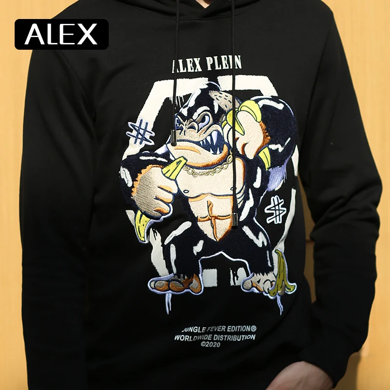 Alex Plein Sweatshirt Men 100% Cotton Monkey Embroidery Hoodies Man Clothing Aesthetic Fashion Streetwear 2020 Winter Cartoon