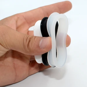 1 Pasang 3mm-76mm Ukuran Besar Berongga Hitam Silikon Fleksibel Ganda Berkobar Daging Telinga Terowongan Colokan Pengukur Expander Tandu Perhiasan 10 pengukur hitam penjualan terbaik - №