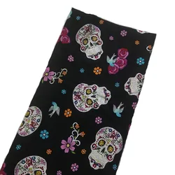 Tela de algodón con estampado de calavera y flores reales, tejido Vintage de retales para decoración del hogar, 50x105cm