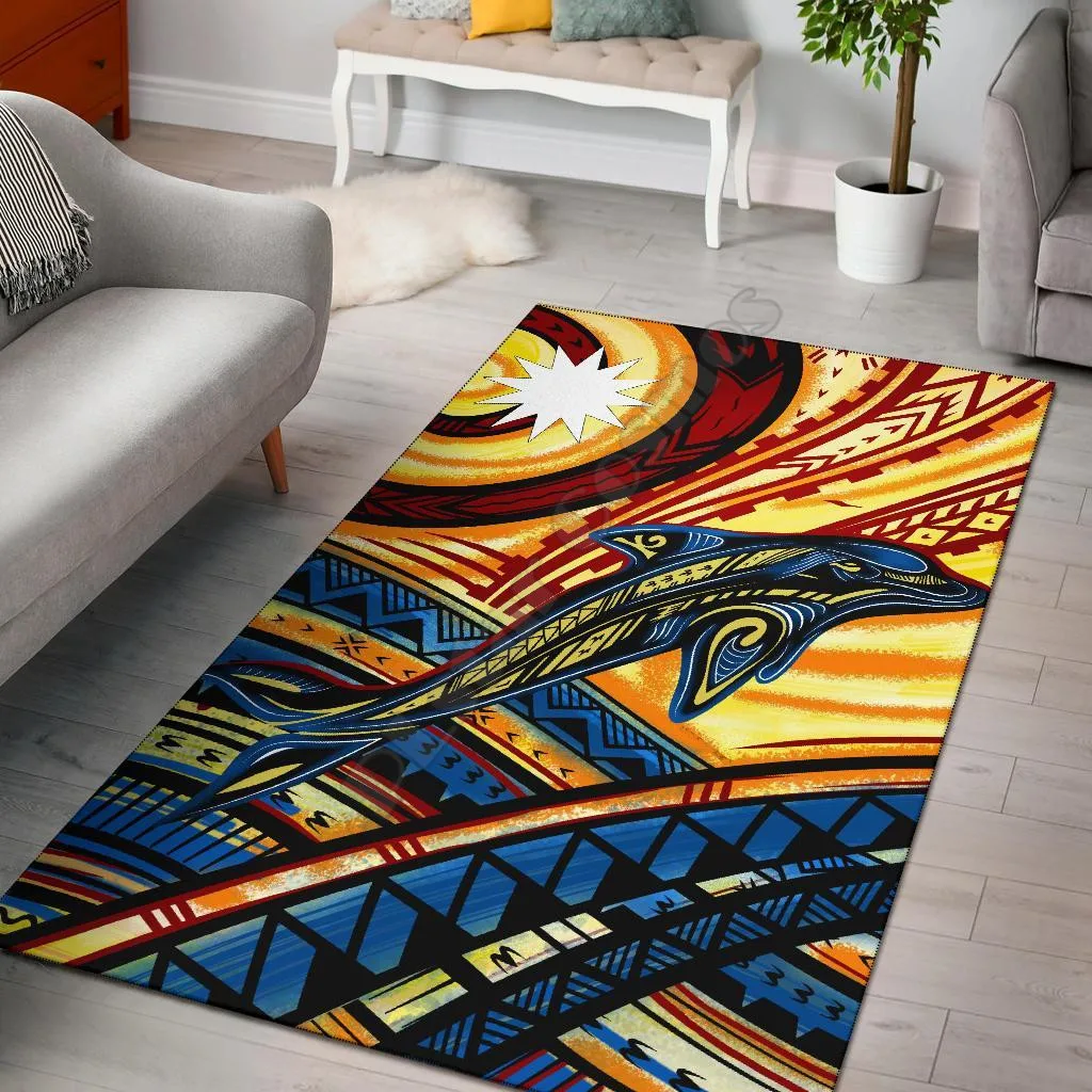 Nauru Area Rug Dolphin Surfing Anti-slip Rug Carpet Home Decoration Living Flannel Bedroom Non-slip Floor Rug