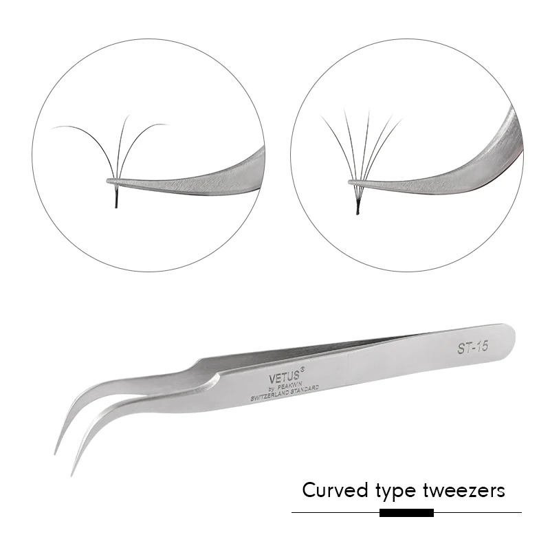 1pc Eyelash Extension Tweezers Stainless Steel Curved Straight Professional for 3D Volume Eyelash Extension Eyebrow Tweezers