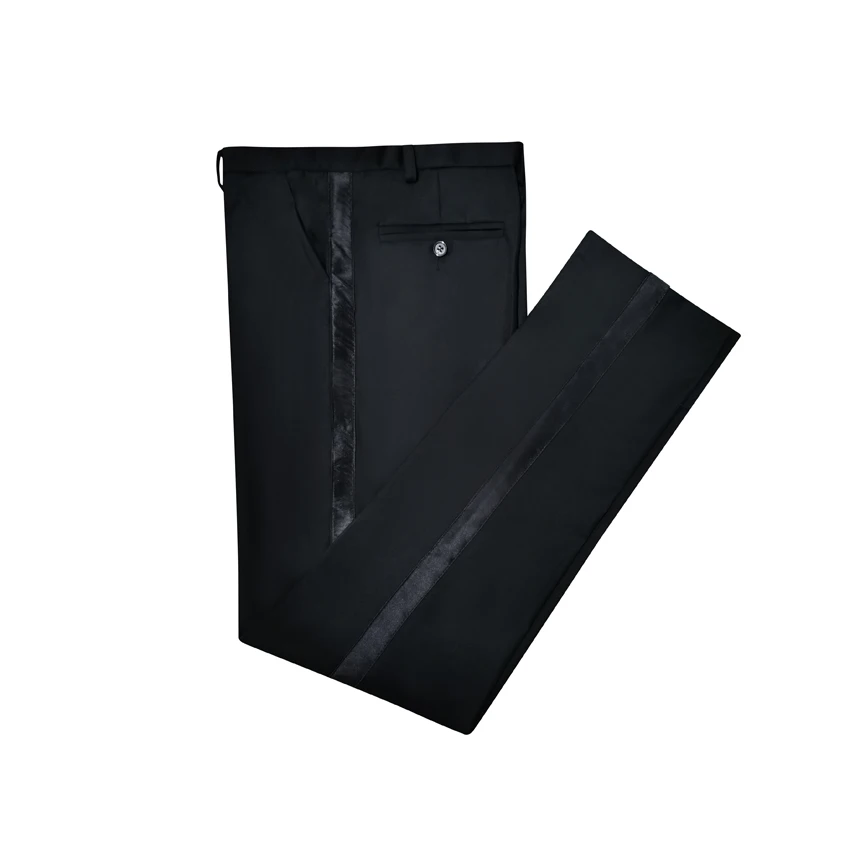 Vendita calda pantaloni da uomo pantaloni da abito con bordo nero pantaloni con bordi in raso nero pantaloni da uomo pantaloni da smoking neri da 1 pezzo