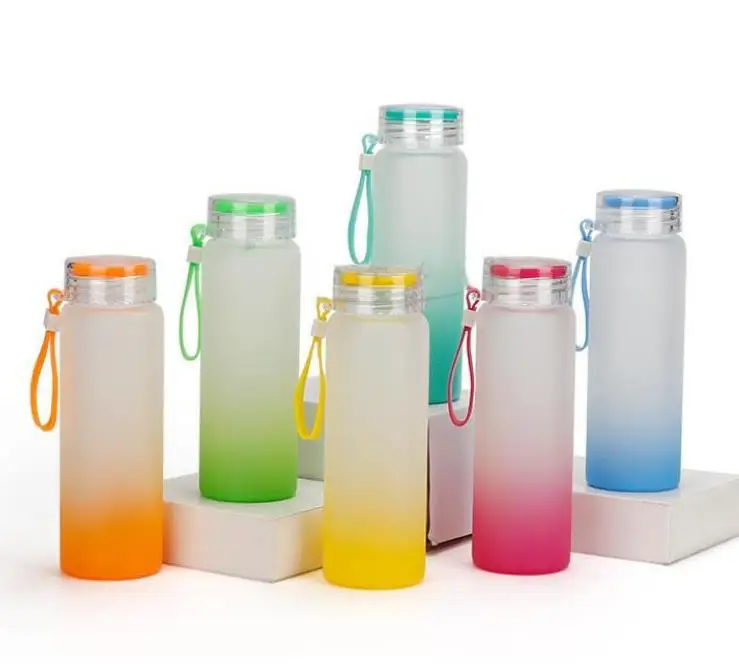 Sublimation Water Bottle 500ml Frosted Glass Water Bottles gradient Blank Tumbler SN4165