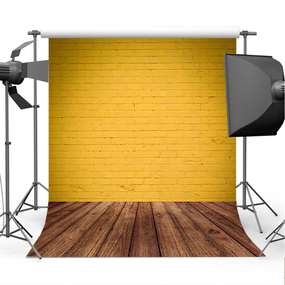 

MOCSICKAYellow Brick Wall Photo Backdrop for Family Photographers Wood Floor for Children Props F-1597