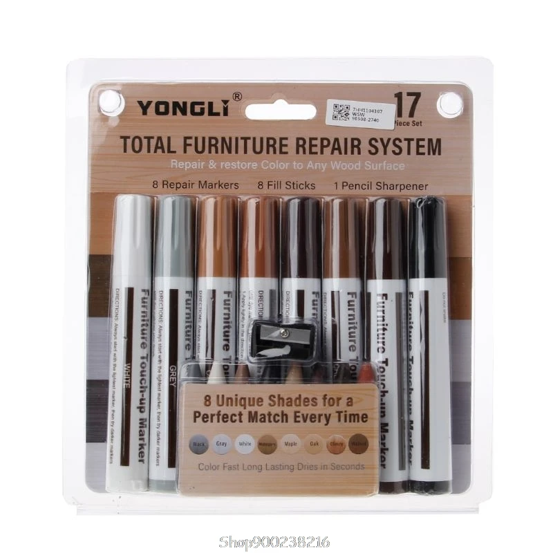 

17Pcs Furniture Touch Up Kit Markers & Filler Sticks Wood Scratches Restore Kit N13 20 Dropship