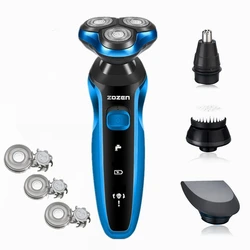 Zozen barbeador elétrico recarregável, máquina de barbear, limpeza de barba, navalha para homens, uso molhado e seco, lavável zn1159