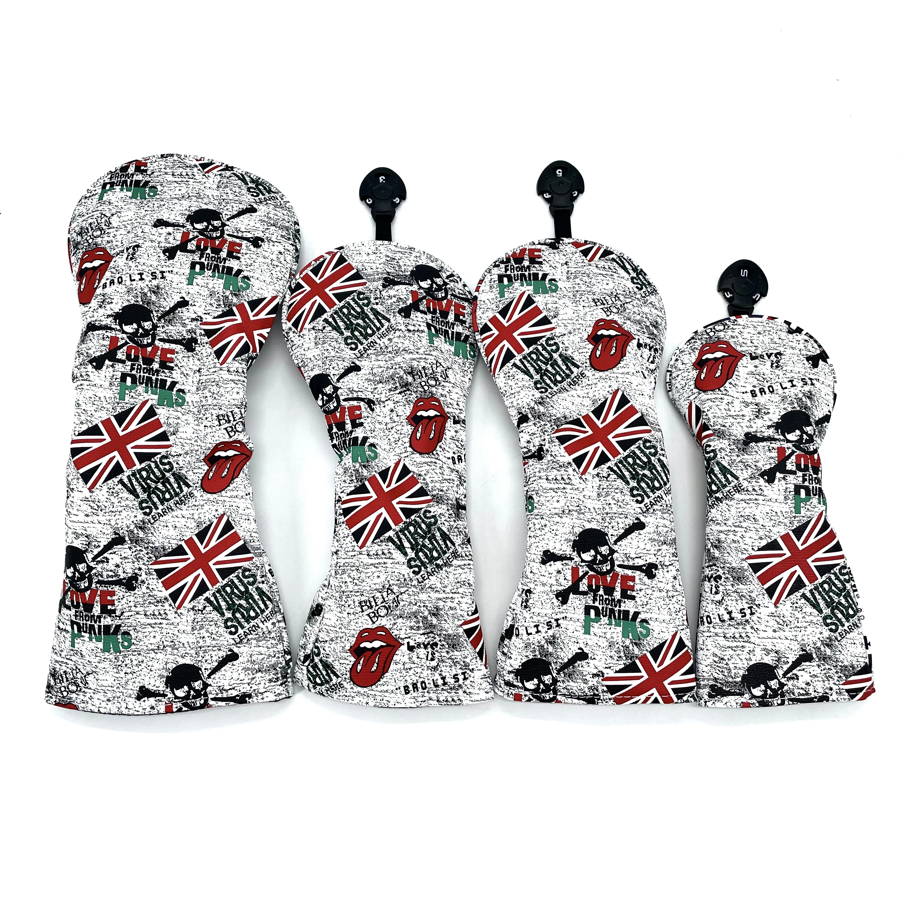 

Golf Head cover Driver Head Covers Fairway Wood Head Covers Hybrid Head Covers Pu Leather British Flag skull