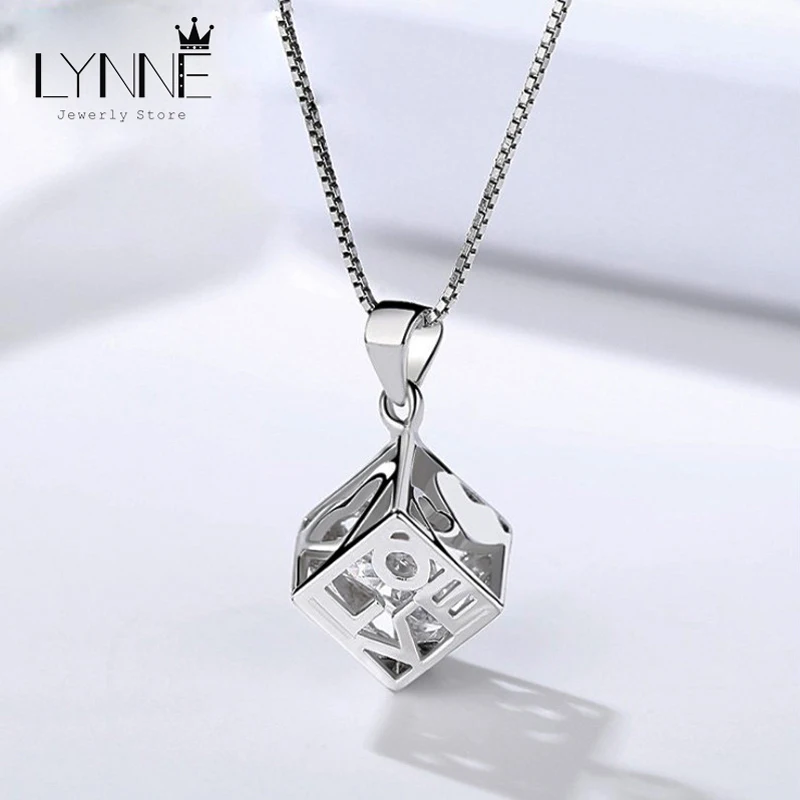 New Fashion 925 Sterling Silver Magic Cube Zircon Pendant Necklace Elegant Rhinestone Square Drop Necklace Women Jewelry Gift