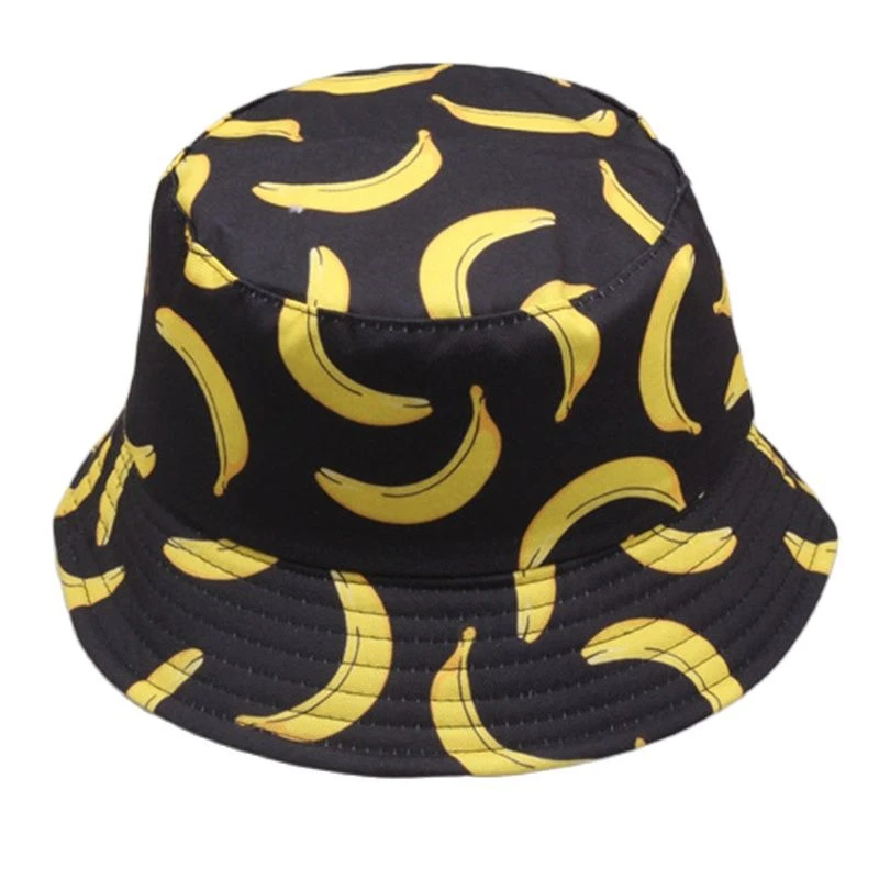 Outdoor Summer Autumn Banana Printed Cotton Polyester Lightweight Bucket Hat Unisex Sunshade Decoration Panama Fisherman Cap 110