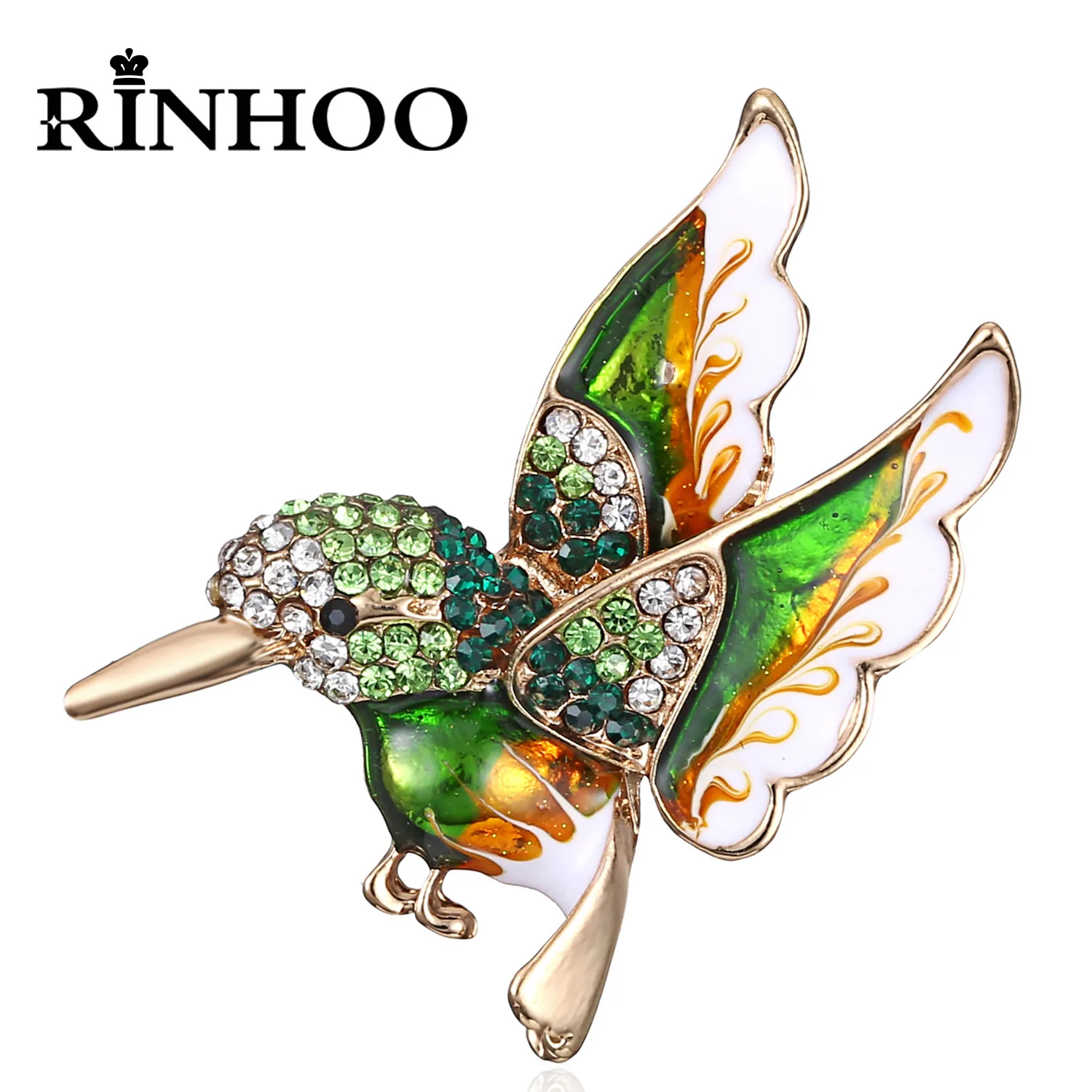 Rinhoo esmalte voando colibri broche pinos feminino animal pavão pássaros pequenos árvore ramo pombo águia strass distintivo jóias