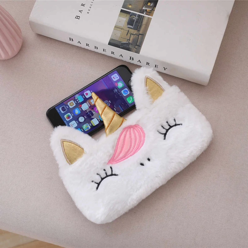 Hoge Kwaliteit Zoete 4 Kleur Eenhoorn Pluche Portemonnee Zachte Cartoon Dier Paard Gevulde Nul Portemonnee Cosmetische Mobiele Telefoon Bag pop