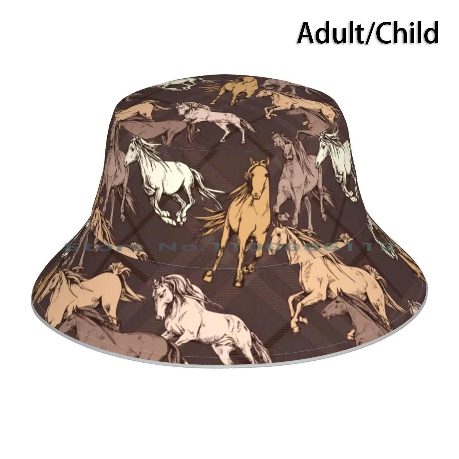 Horse Lovers Pattern Art Bucket Hat Sun Cap Horses Equestrian Equine Horseback Riding Ponies Horse Lovers Funny Horse Cute