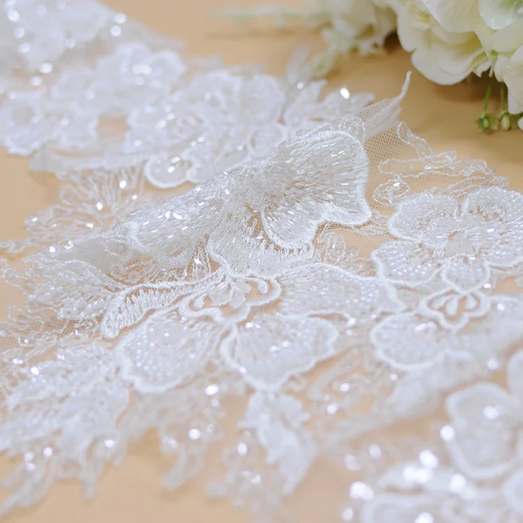 New Handmade White Wedding Beaded Car Bone Lace Clothing Accessories 2Yard/pack