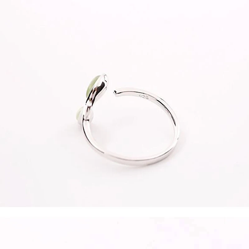 Women's 925 Sterling Silver Green Opal Leaf Open Ring