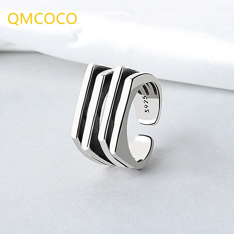 QMCOCO Minimalist  Silver Color Width Rings For Women Trendy Multilayer Line Geometric Silver Woman Party Jewelry Gifts