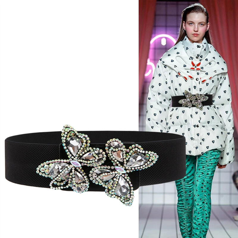 

White Rhinestone Waist Belt For Women Ladies Elastic Waist Band Colorful Crystal Bead Corset Strap Dress Belt Accessories DP50