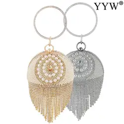 Luxury Women Round Ball Clutch Bag Evening Bag With Rhinestone Tassel Pearl Exquisite For Women Ladies Wedding Party Clutches