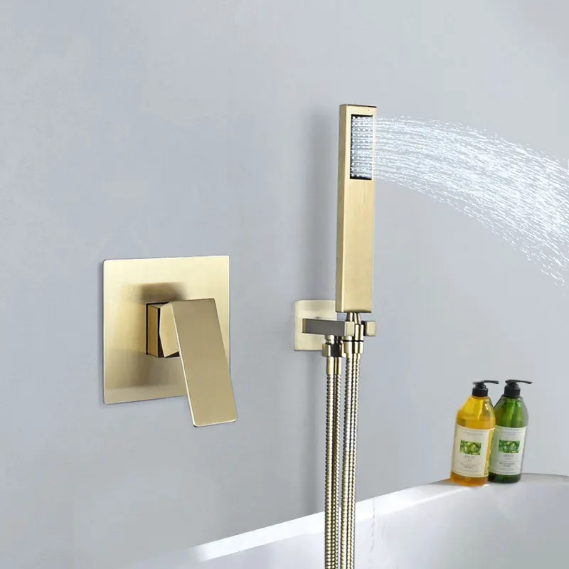 

304 Stainless Steel Brushed Gold Square Rainfall Shower Head Bathroom Concealed Cold And Hot Mixer Taps Bathtub Shower Tap