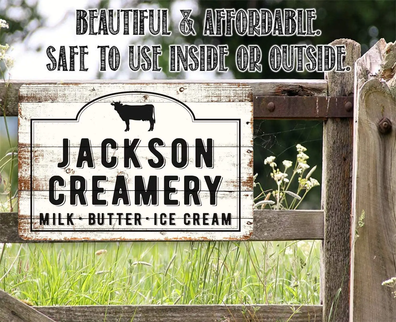 aianhe Personalized Creamery Sign Milk Butter Ice Cream,Farm,Metal/Wood Signs Decoration Door Room