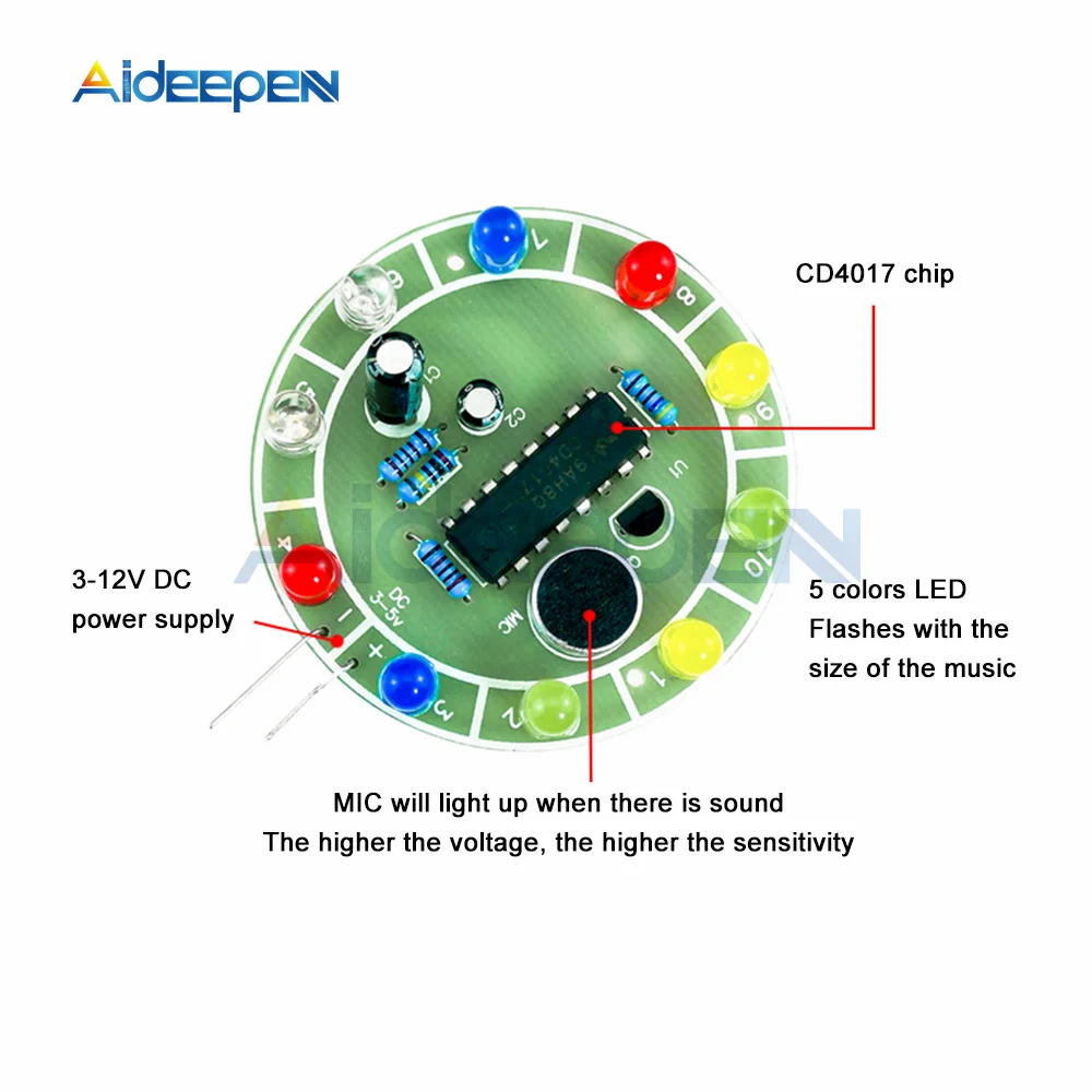 CD4017 Colorful Voice Control Rotating LED Light Kit Electronic Manufacturing Diy Kit Spare Parts Student Laboratory PCB Board