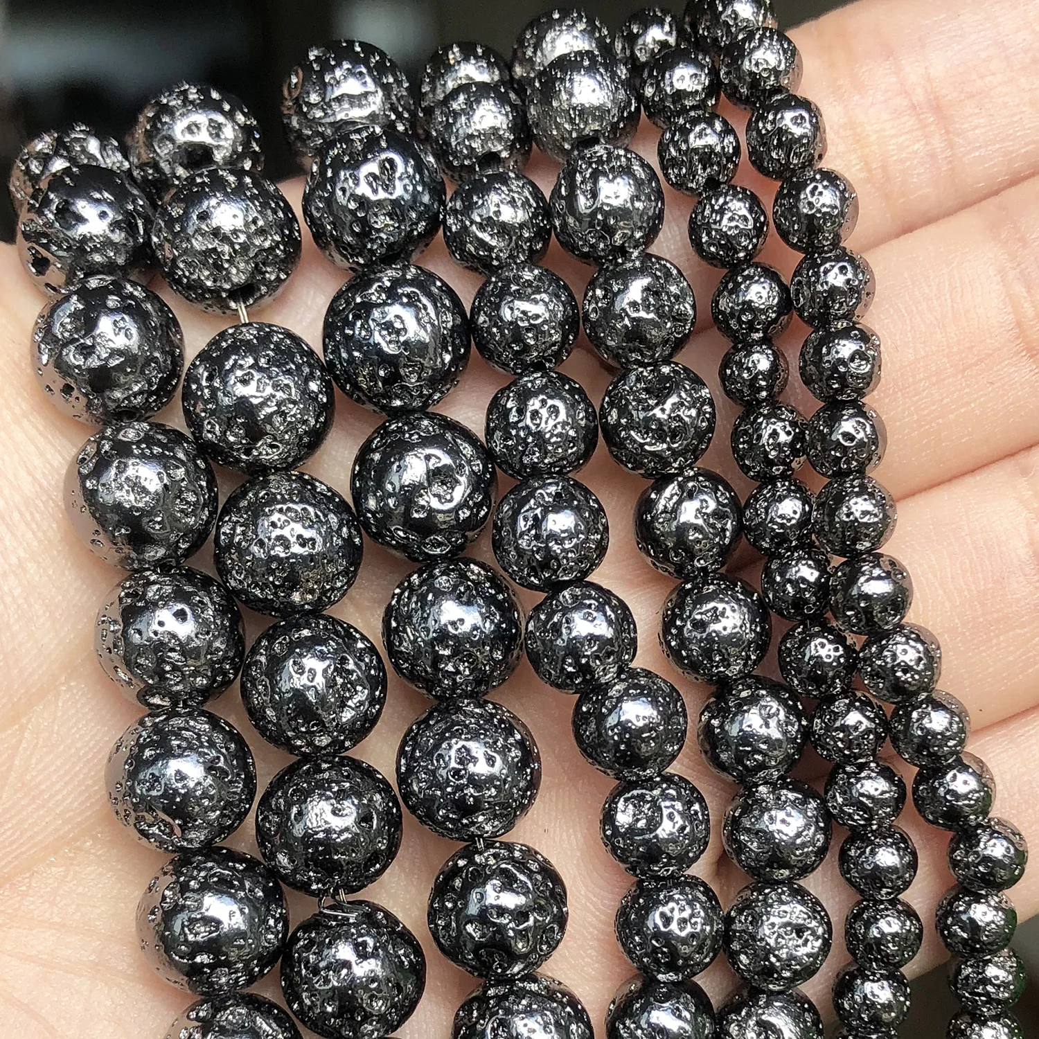 

4 6 8 10mm Black Plated Volcanic Lava Beads Natural Round Volcanic Stone Beads for Jewelry Making Diy Bracelet Accessories