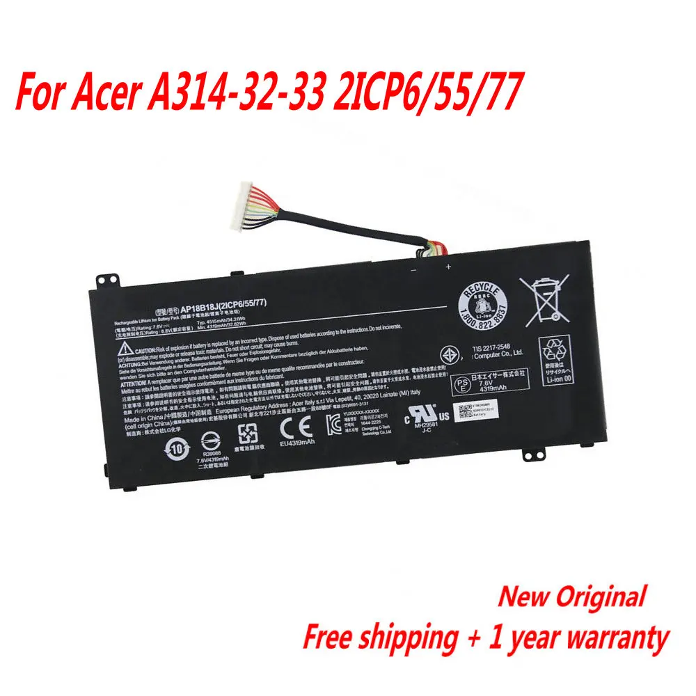 

NEW AP18B18J Laptop Battery For Acer A314-32-33 2ICP6/55/77 7.6V 34.31WH 4515mAh