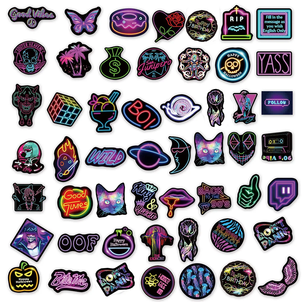 10/30/50/100PCS Cartoon Neon Light Graffiti Stickers Laptop Luggage Motorcycle Phone Cool Waterproof Decals Toy Sticker For Kids