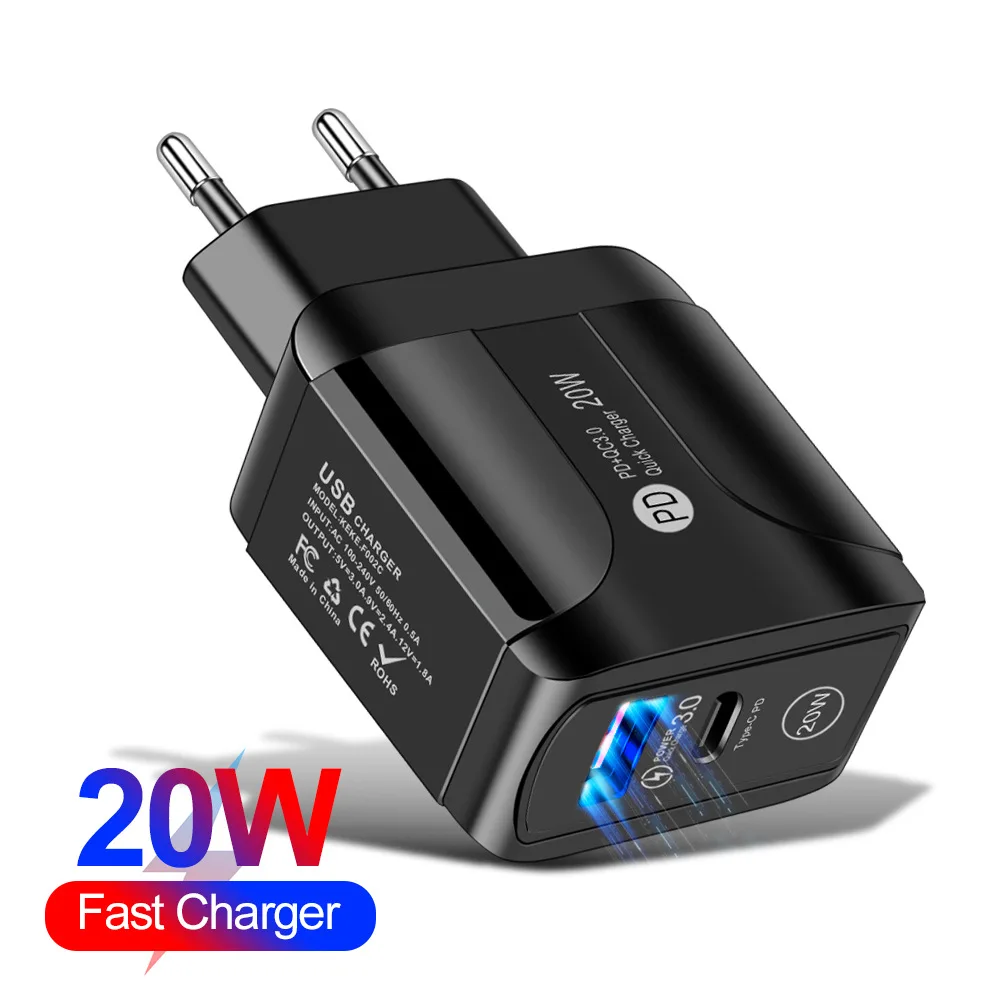 20W USB C Charger 2 Port LED QC 3.0 Fast Phone Charge Wall Adapter For iPhone 13 12 8 AirPods Huawei Xiaomi For Samsung