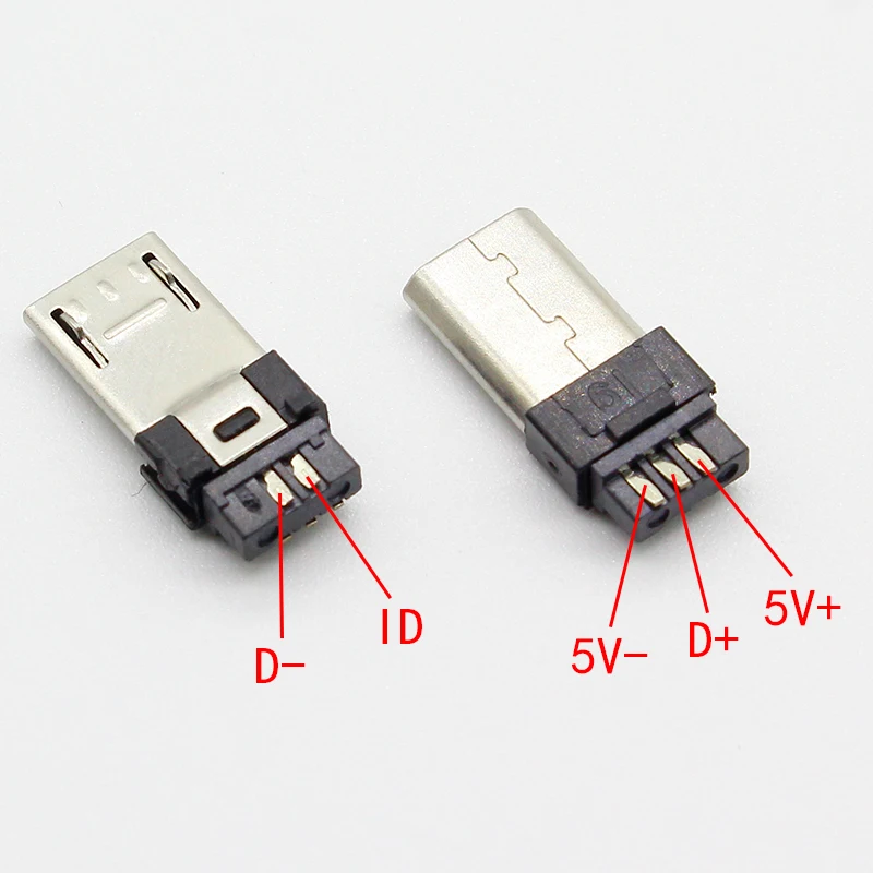 10 шт потребительских упаковок для микро USB 5PIN сварки Тип штекер разъемы Зарядное устройство 5P USB хвост разъем зарядки 4 в 1 цвета: белый,