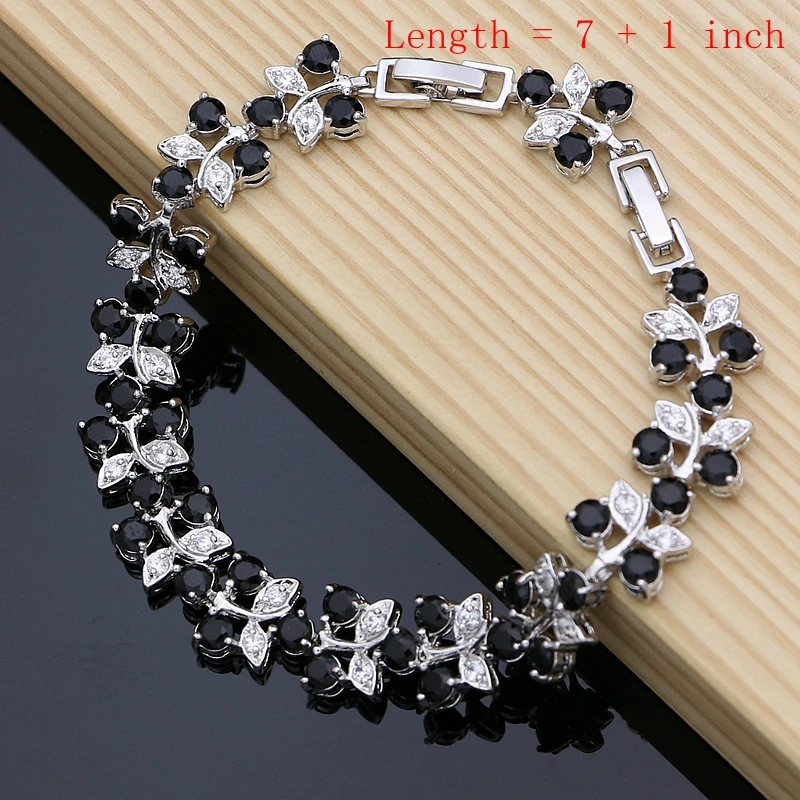 Strange Design 925 Sterling Silver Costume Jewelry Sets Black CZ for Women Earrings Fashion 2020 Necklace Sets Turkish Jewelry