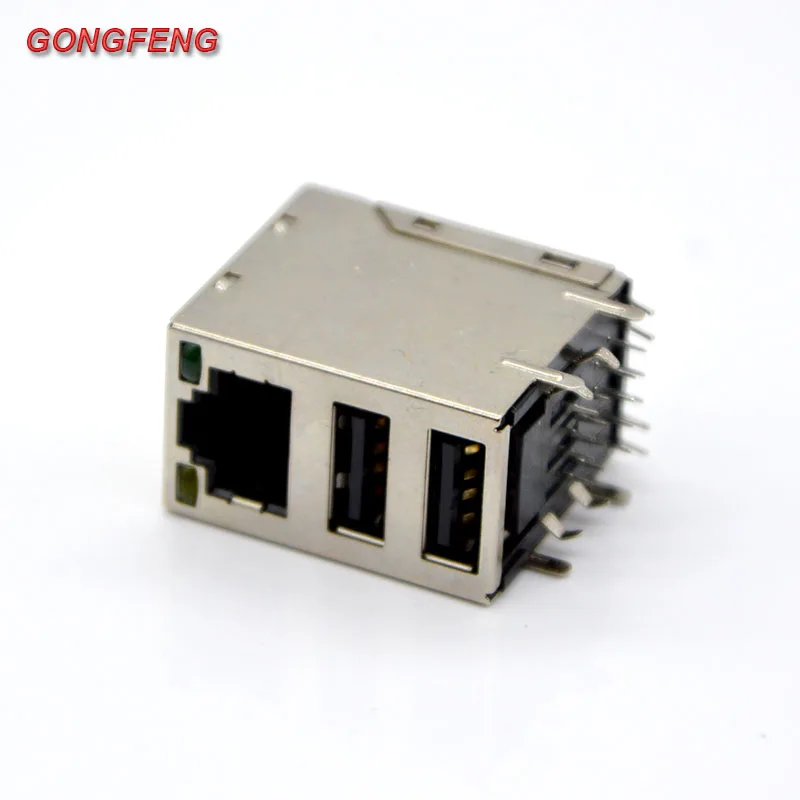 New Network Connector Module Double USB Connector  with LED USB + RJ45 Socket For Printed Circuit boards Special Wholesale
