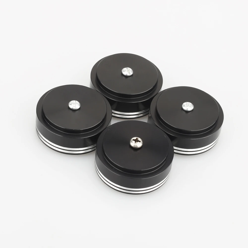 4pcs 39 x 17mm Aluminum Audio Amplifier Speaker Feet Spikes Black / Silver Ring Machine Mats Pads