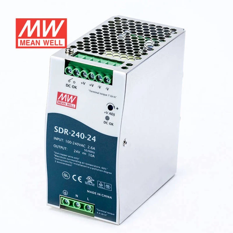 Original Mean Well SDR-240-24 meanwell DC 24V 10A 240W Single Output Industrial DIN Rail with PFC Function Power Supply