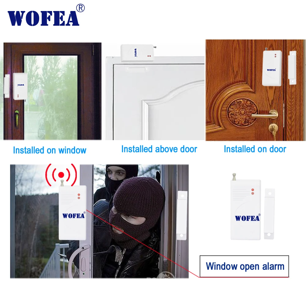 Wofea-Sensor inalámbrico de ventana y puerta, Detector abierto con antena 1527, 433MHZ para sistema de alarma GSM y PSTN