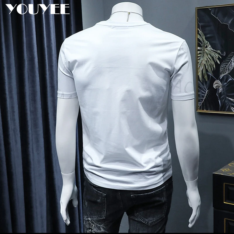 Short Sleeve T-shirt Men\'s Slim Embroidered Light Luxury New Trend Summer Round Neck Male Tees Top Man Wear Clothing M-4XL