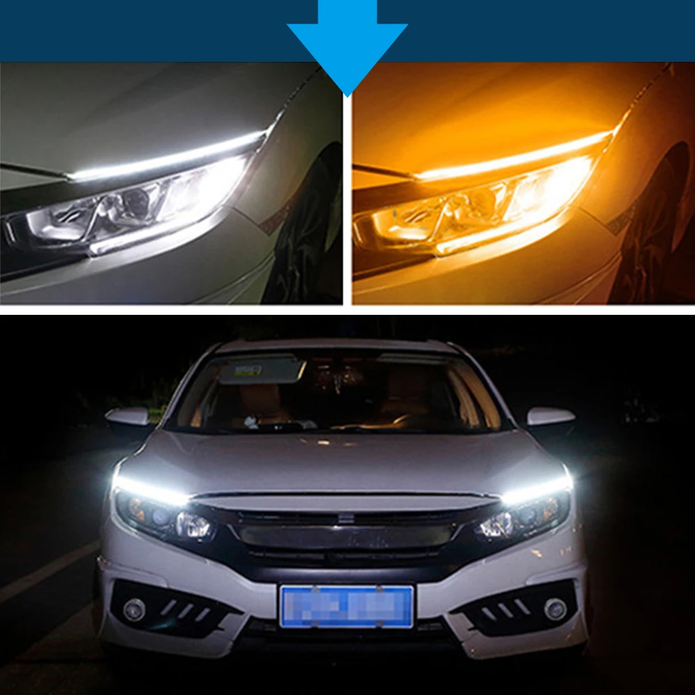 CO LIGHT Ultrafine Cars DRL 30cm 45cm 60cm LED Daytime Running Light White Turn Signal Yellow Guide Strip for Headlight Assembly