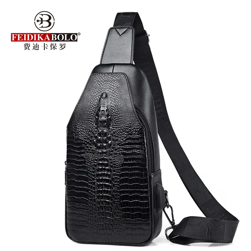 Alligator Pattern Leather Men's Chest Bags Fashion Classic Men Bags Personality Travel Male Shoulder Bags Messenger Bag