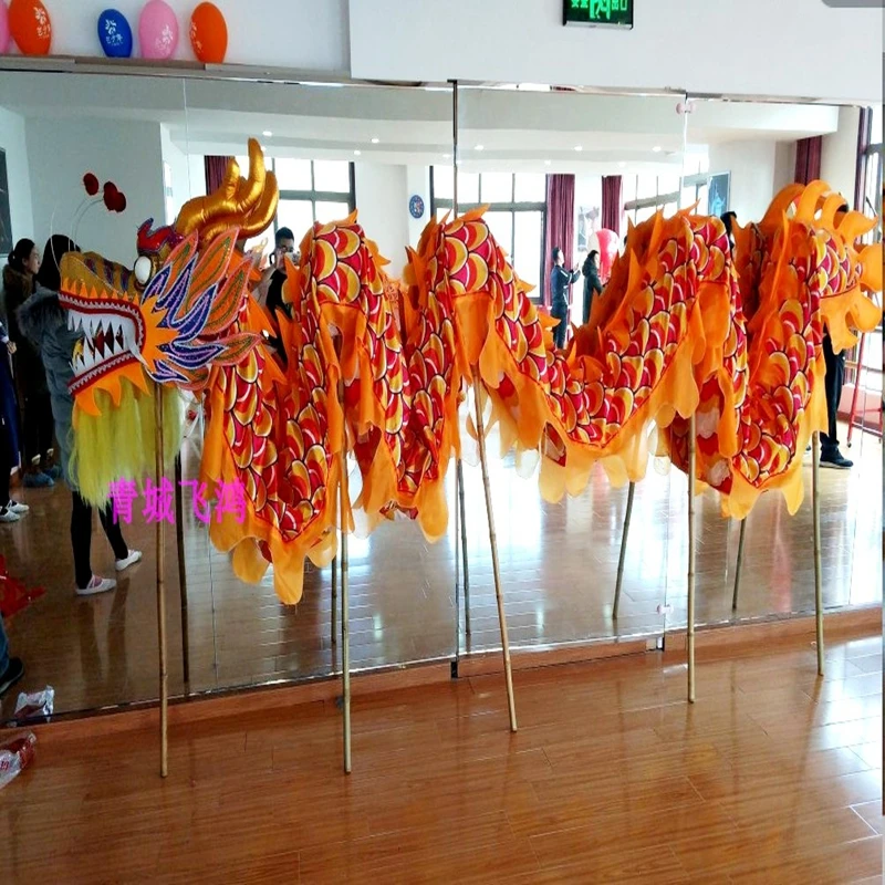 7m Silk Dragon Dance Costume 6 players Kids Size 5 Children Students Art Props Party  Carnival Toys Outdoor Sport Folk Stage,