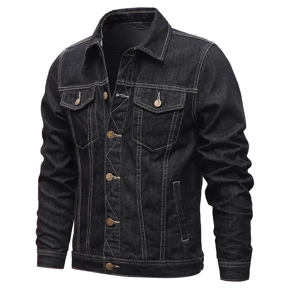 Men Denim Jackets Casual Solid Color Lapel Single Breasted Blue Jeans Jacket Men Spring Autumn Slim Fit Cotton Outwear Jackets