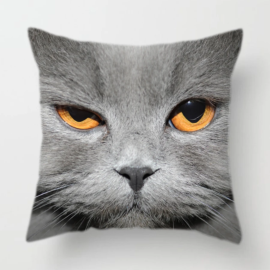 Cat Face Printed Decorative Cushion Cover Animal Pet Sofa Home Couch Throw Pillow Cover Pillow Case Room Decoration 45X45CM