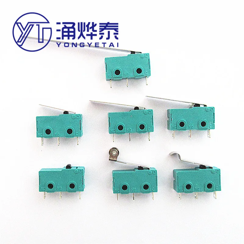 YYT 10PCS Silver 5A250V micro Roller Limit KW12-A-B-C-D-N 3pin with/without handle KW11 travel switch green normally open close