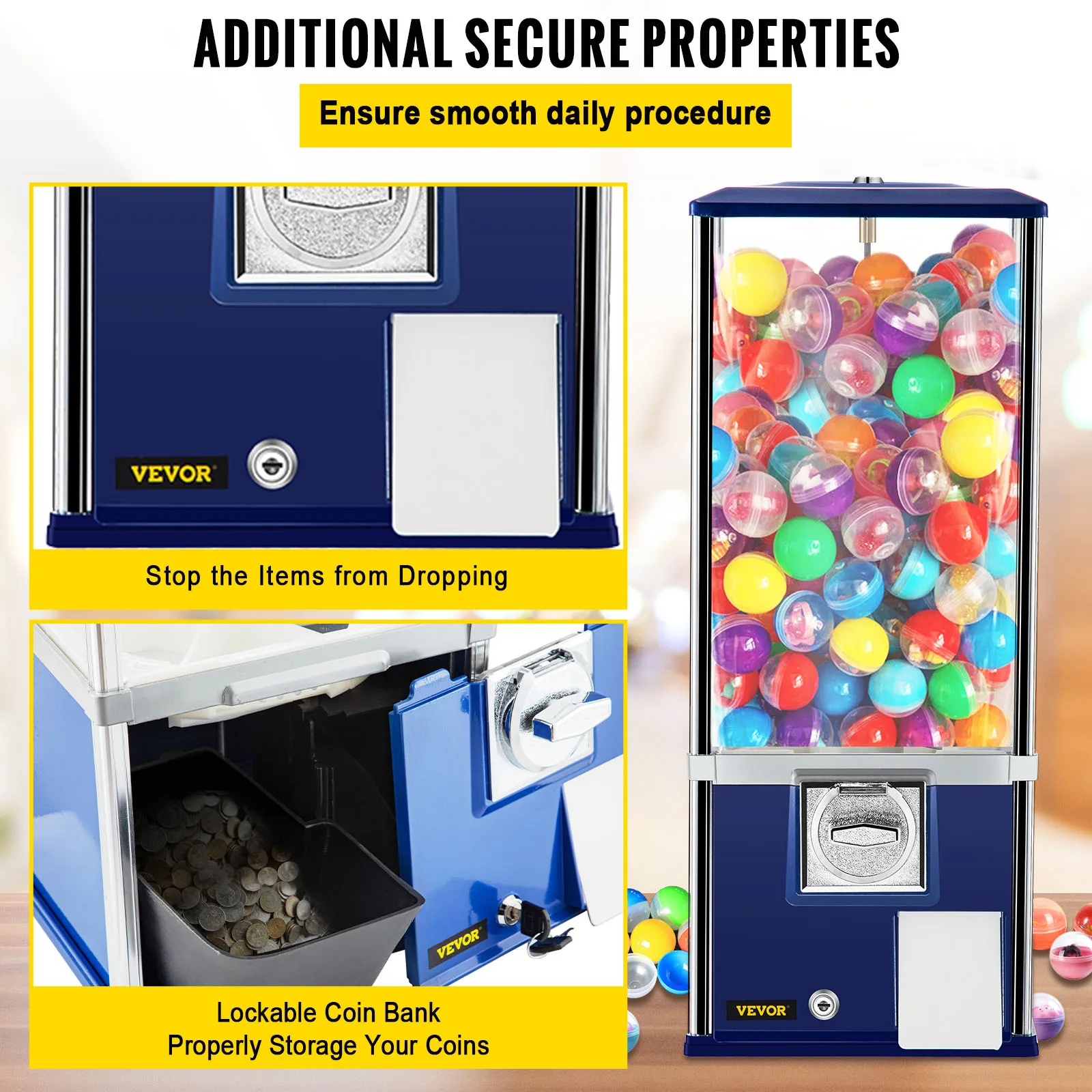 VEVOR 25.2 인 Gumball 디스펜서, 높이 캔디 머신, 게임용 대용량 빈티지 스타일, 소매점, 상업용 가정용