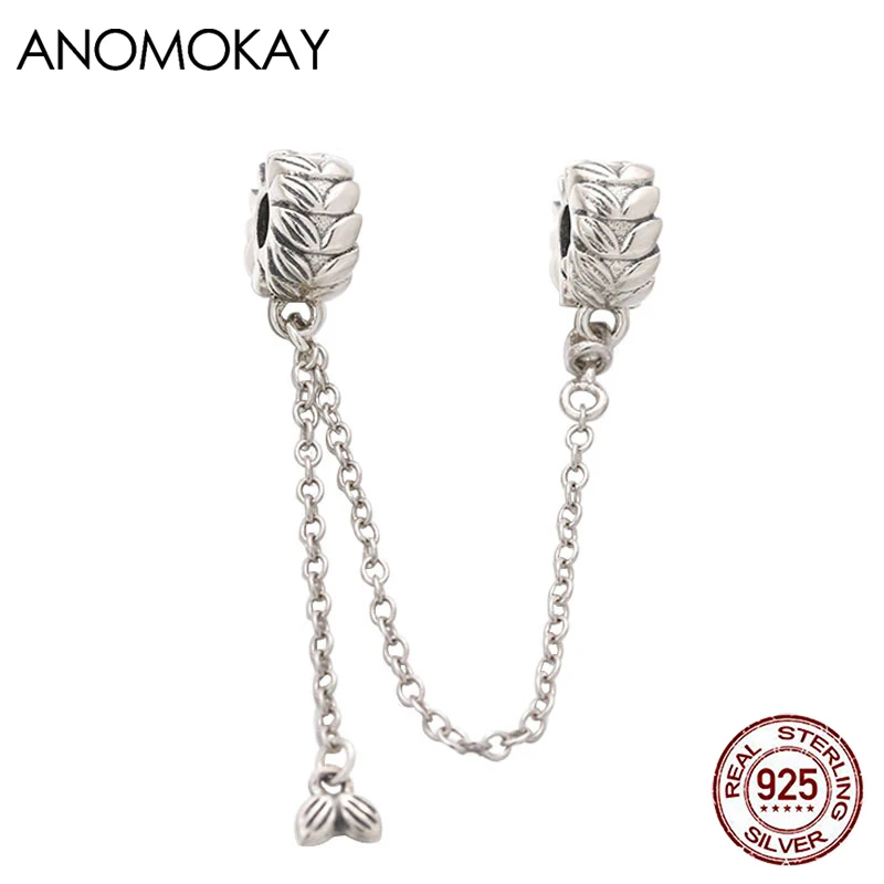 Anomokay 100% Sterling 925 Silver Ears of Wheat Safety Chain fit Bracelet & Bangle Silver DIY Accessories