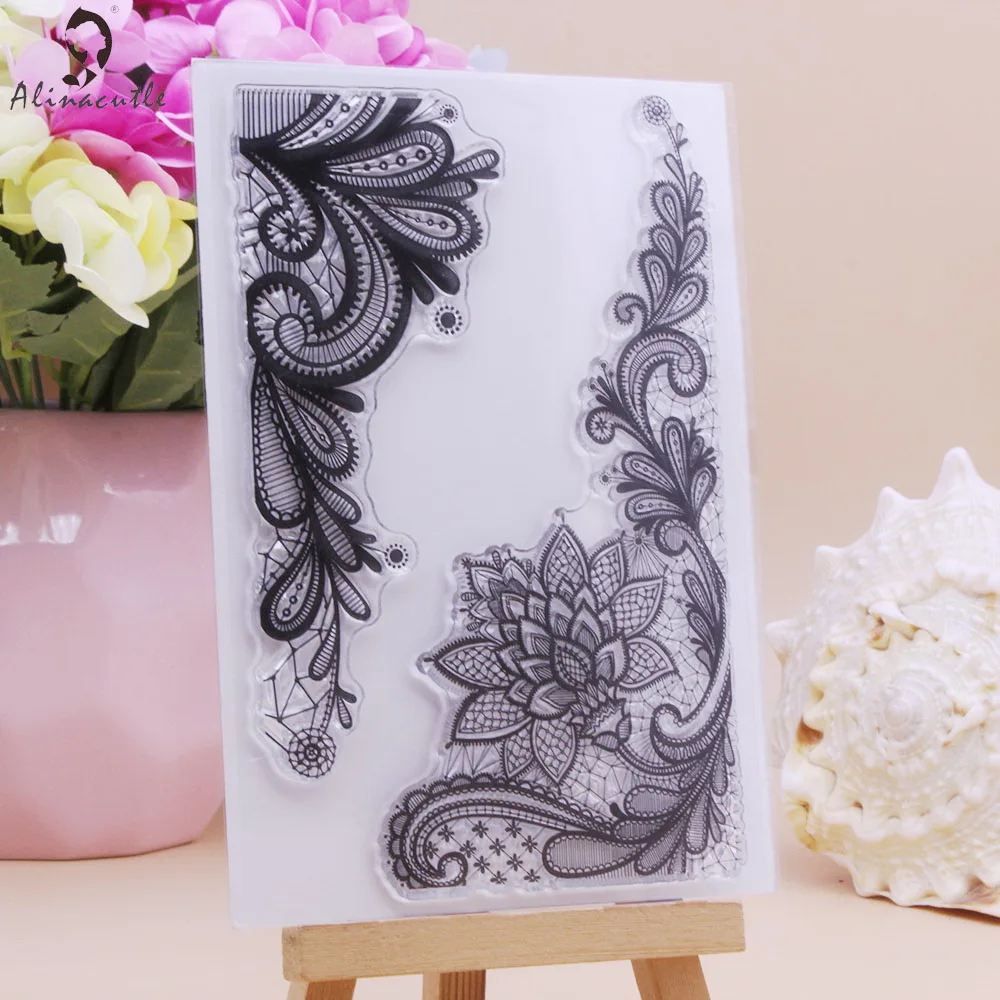 Alinacutle CLEAR STAMPS Lace Flower Border Edge DIY Scrapbooking Card Album Paper Craft Rubber Transparent Silicon Stamp